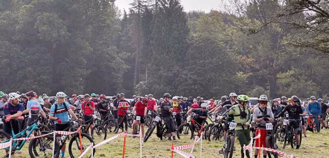 Riders lined up at the start of the Wild Boar Chase at Speech House Field